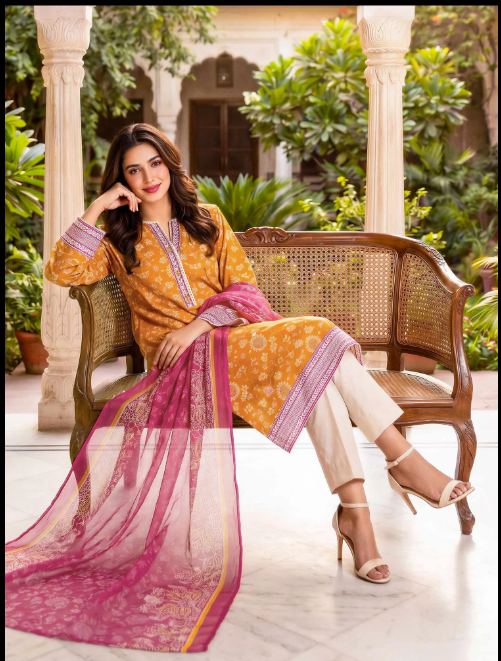 2-Piece Lawn suit with Chiffon Dopatta