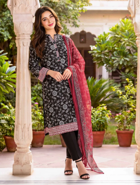 2-Piece Printed lawn suit with Chiffon Dopatta
