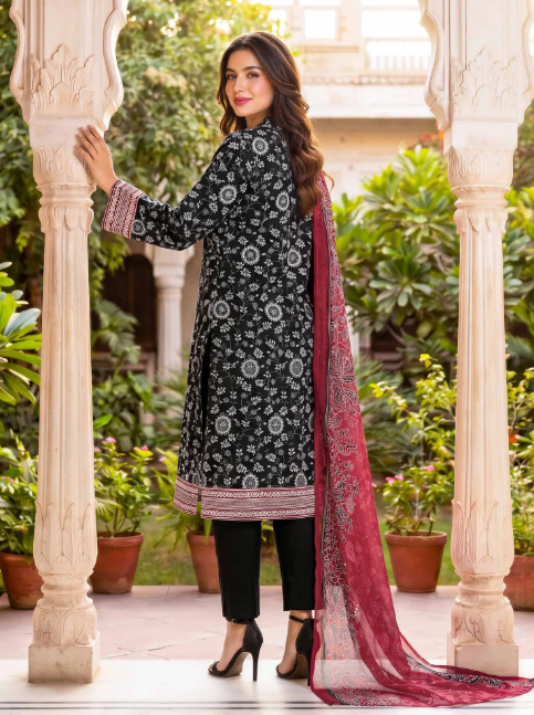 2-Piece Printed lawn suit with Chiffon Dopatta