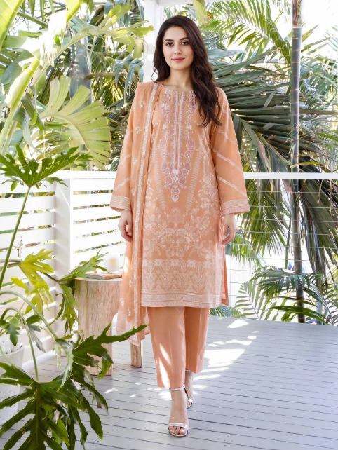 3 Piece Lawn Paste Suit- Embroidered