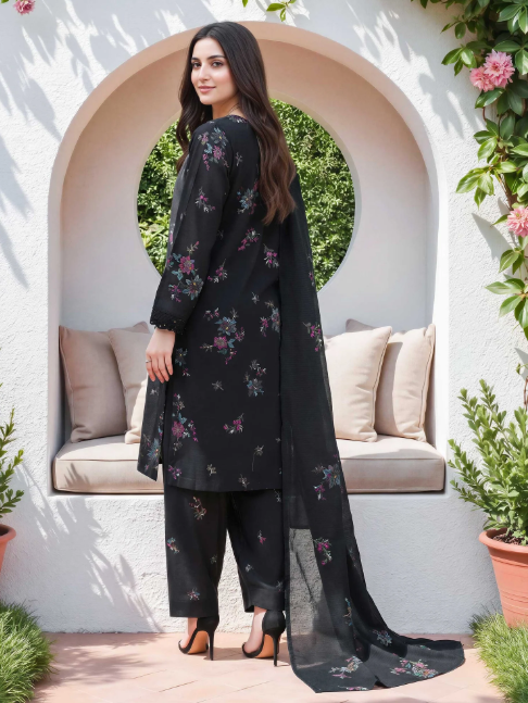 3 Piece Lawn Slub Suit- Embroidered
