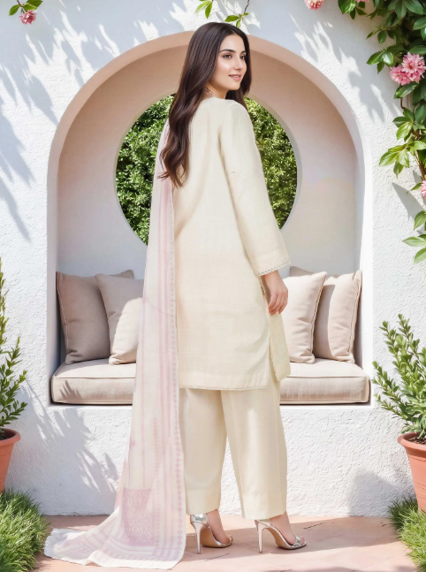 3 Piece Lawn Slub Suit- Embroidered