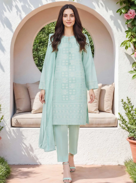3 Piece Lawn Paste Suit- Embroidered