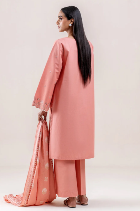 3 PIECE EMBROIDERED LAWN SUIT-CORAL BLISS