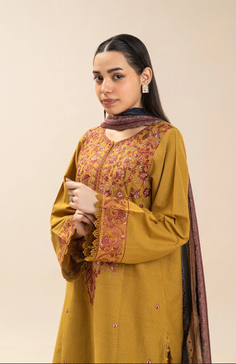 3 PIECE EMBROIDERED SELF JACQUARD SUIT