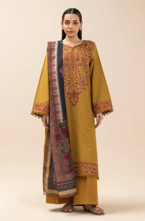 3 PIECE EMBROIDERED SELF JACQUARD SUIT