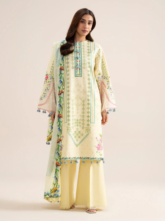 3 Piece - Embroidered Zari Cotton Suit
