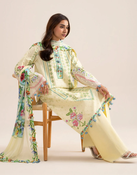 3 Piece - Embroidered Zari Cotton Suit