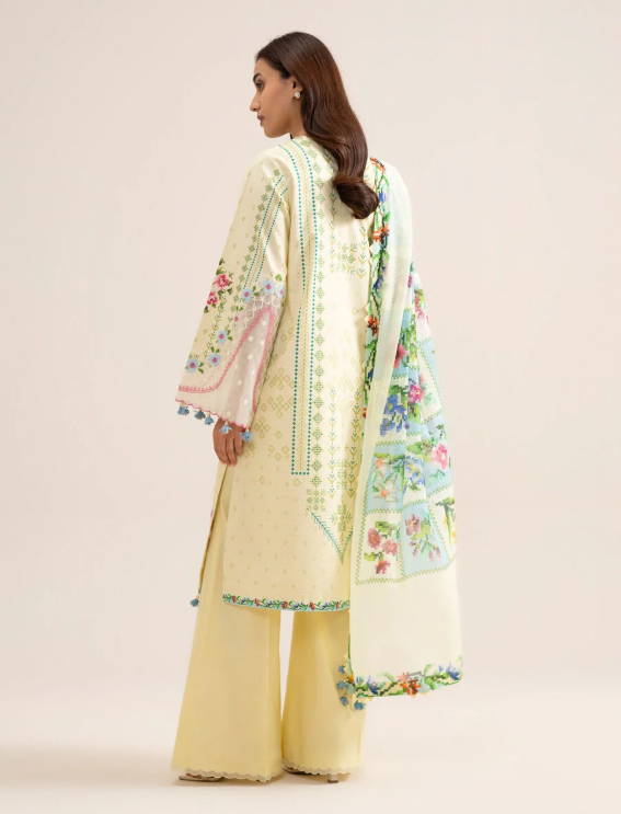 3 Piece - Embroidered Zari Cotton Suit