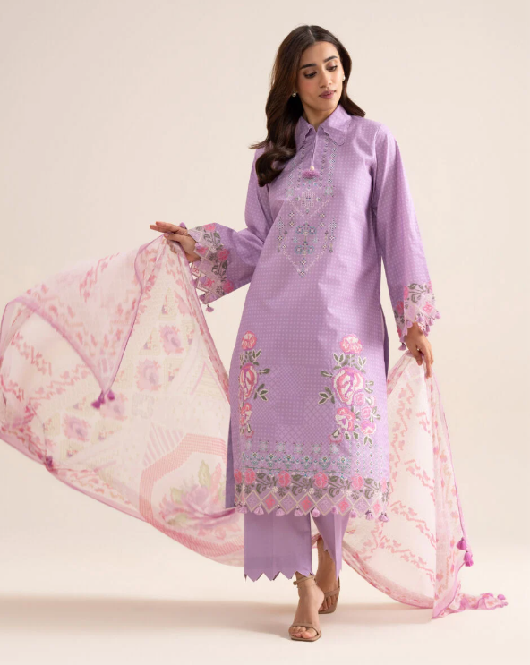 3 Piece - Embroidered Zari Cotton Suit