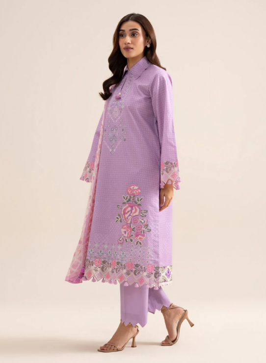 3 Piece - Embroidered Zari Cotton Suit