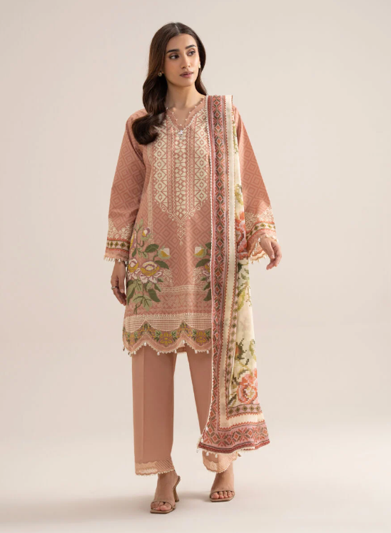 3 Piece - Embroidered Zari Cotton Suit