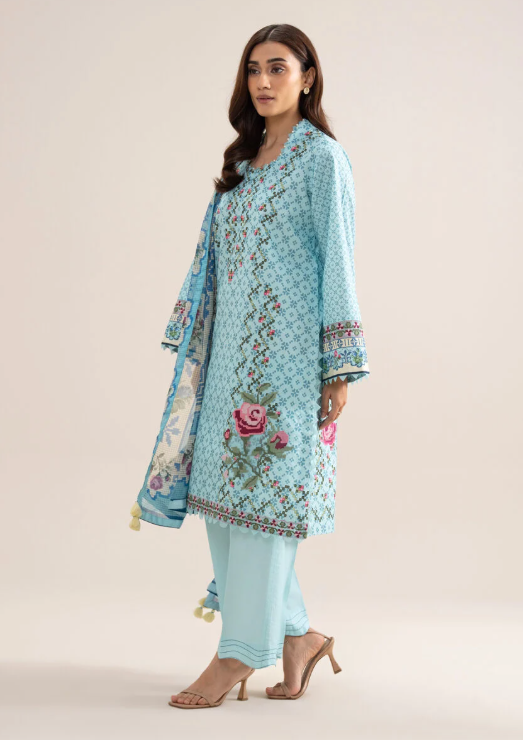 3 Piece - Embroidered Zari Cotton Suit