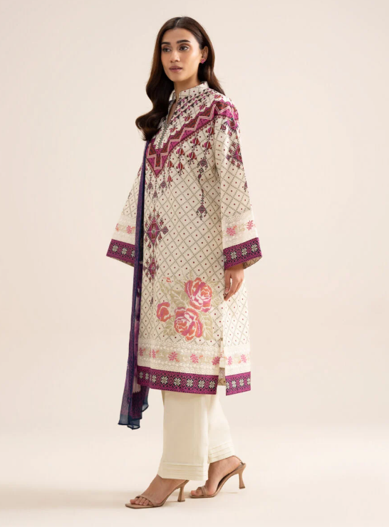 3 Piece - Embroidered Zari Cotton Suit