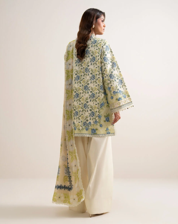 3 Piece - Embroidered Zari Cotton Suit