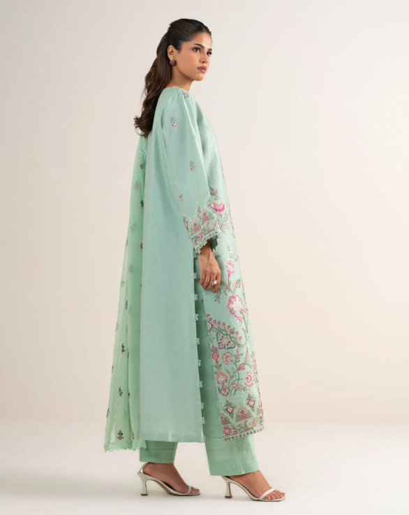 3 Piece - Embroidered Cotton Net Suit