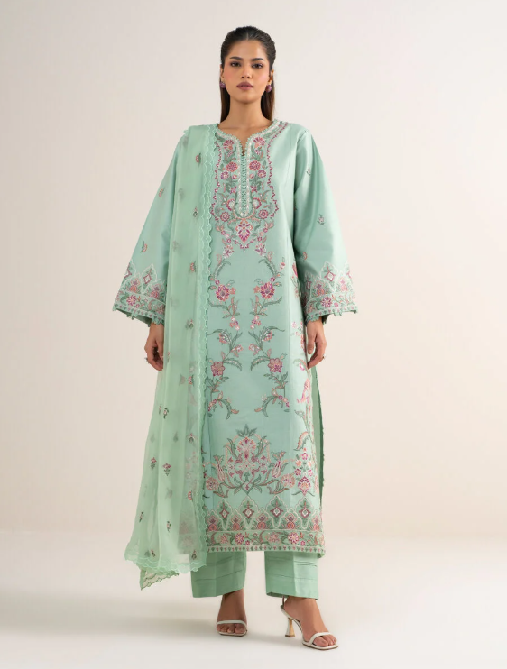3 Piece - Embroidered Cotton Net Suit