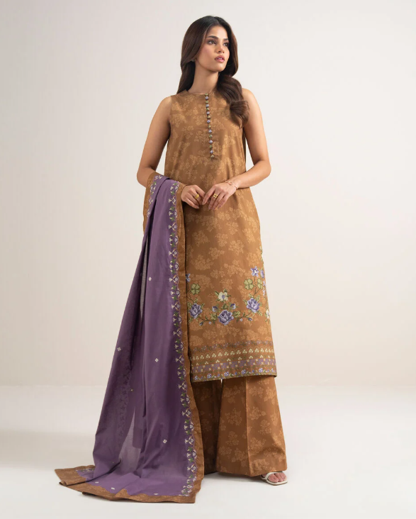 3 Piece - Embroidered Cotton Suit