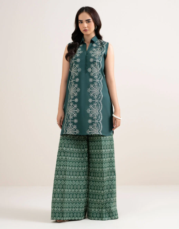 2 Piece - Embroidered Cotton Suit