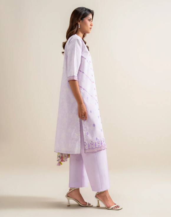 3 Piece - Embroidered Zari Cotton Suit