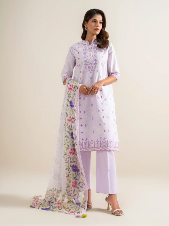 3 Piece - Embroidered Zari Cotton Suit