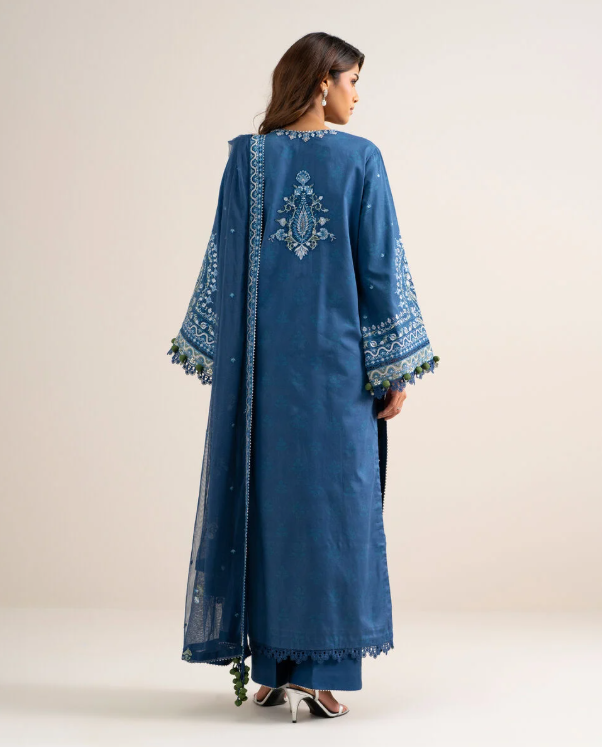 3 Piece - Embroidered Cotton Satin Suit