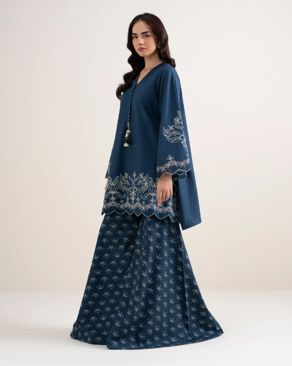 2 Piece - Embroidered Cotton Suit