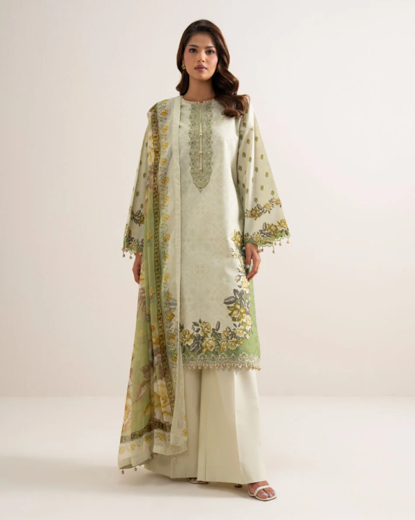 3 Piece - Embroidered Zari Cotton Suit