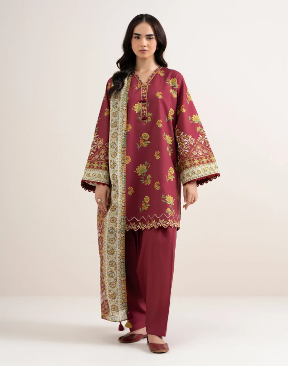 3 Piece - Embroidered Cotton Suit