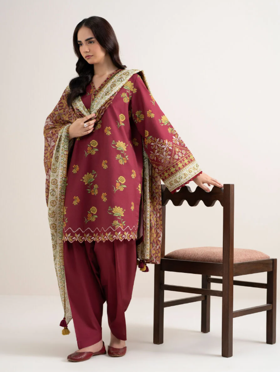 3 Piece - Embroidered Cotton Suit