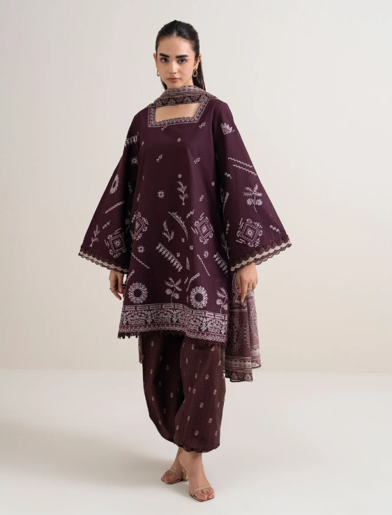 3 Piece - Embroidered Cotton Suit