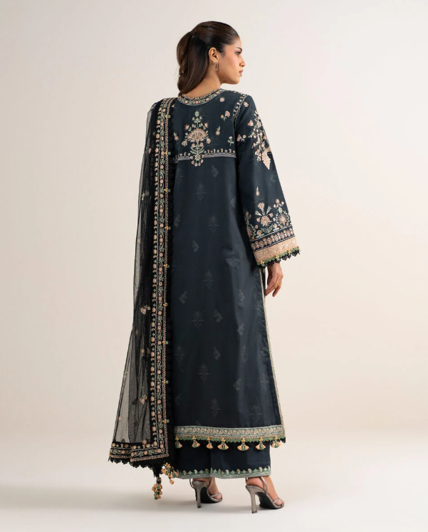 3 Piece - Embroidered Cotton Satin Suit