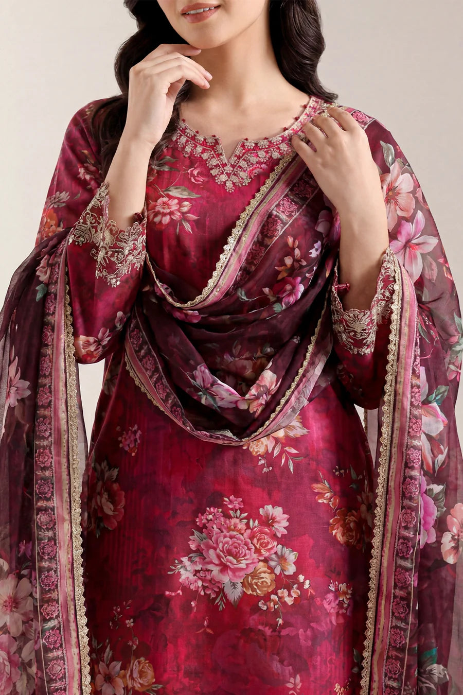 Unstitched Printed Embroidered Strip Lawn 3 Piece With Chiffon Dupatta