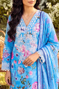 Unstitched Printed Embroidered Strip Lawn 3 Piece