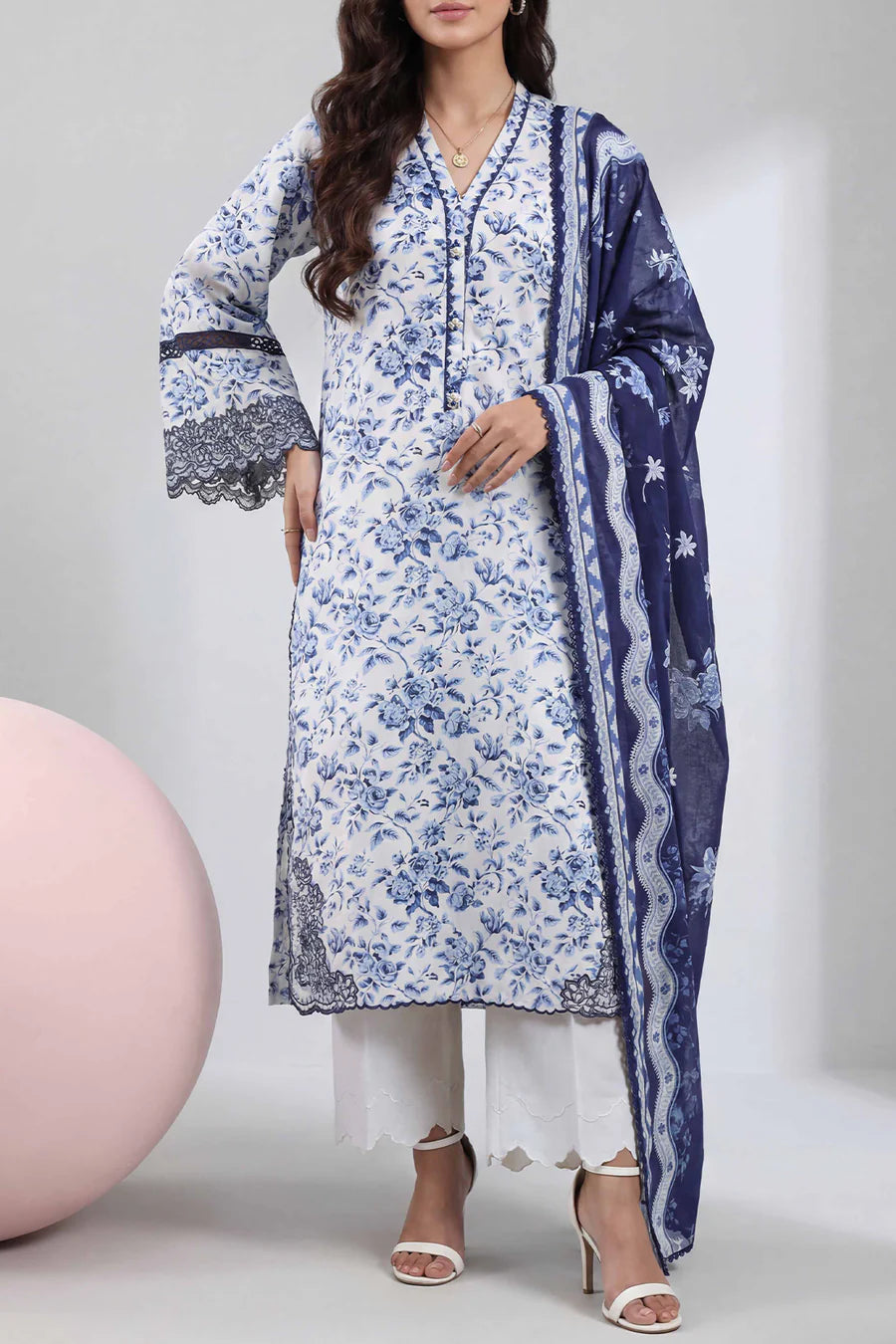 Unstitched Printed Embroidered Lawn 3 Piece