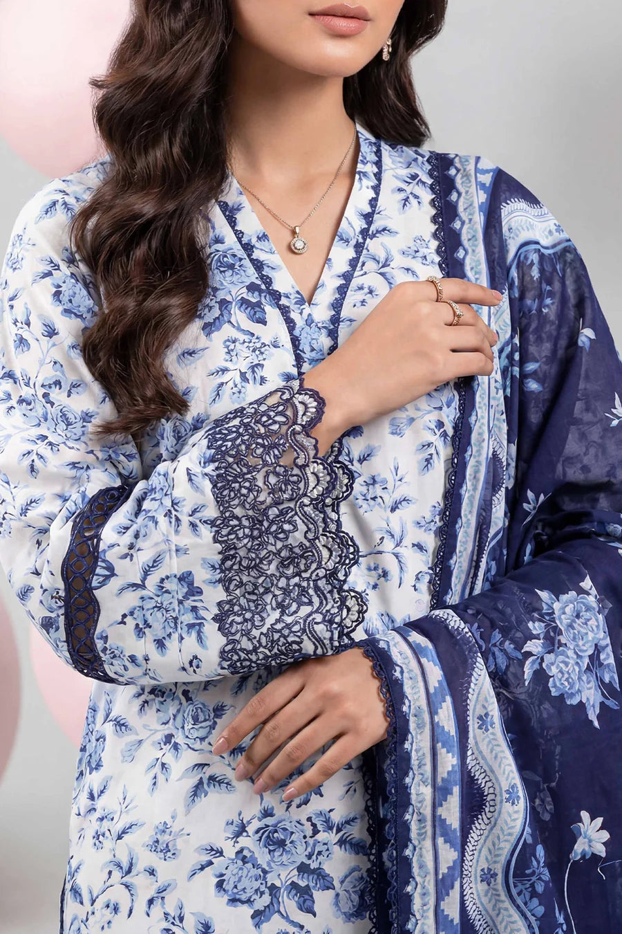 Unstitched Printed Embroidered Lawn 3 Piece