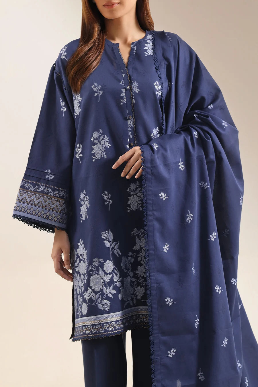 Unstitched Cotton Jacquard 3 Piece