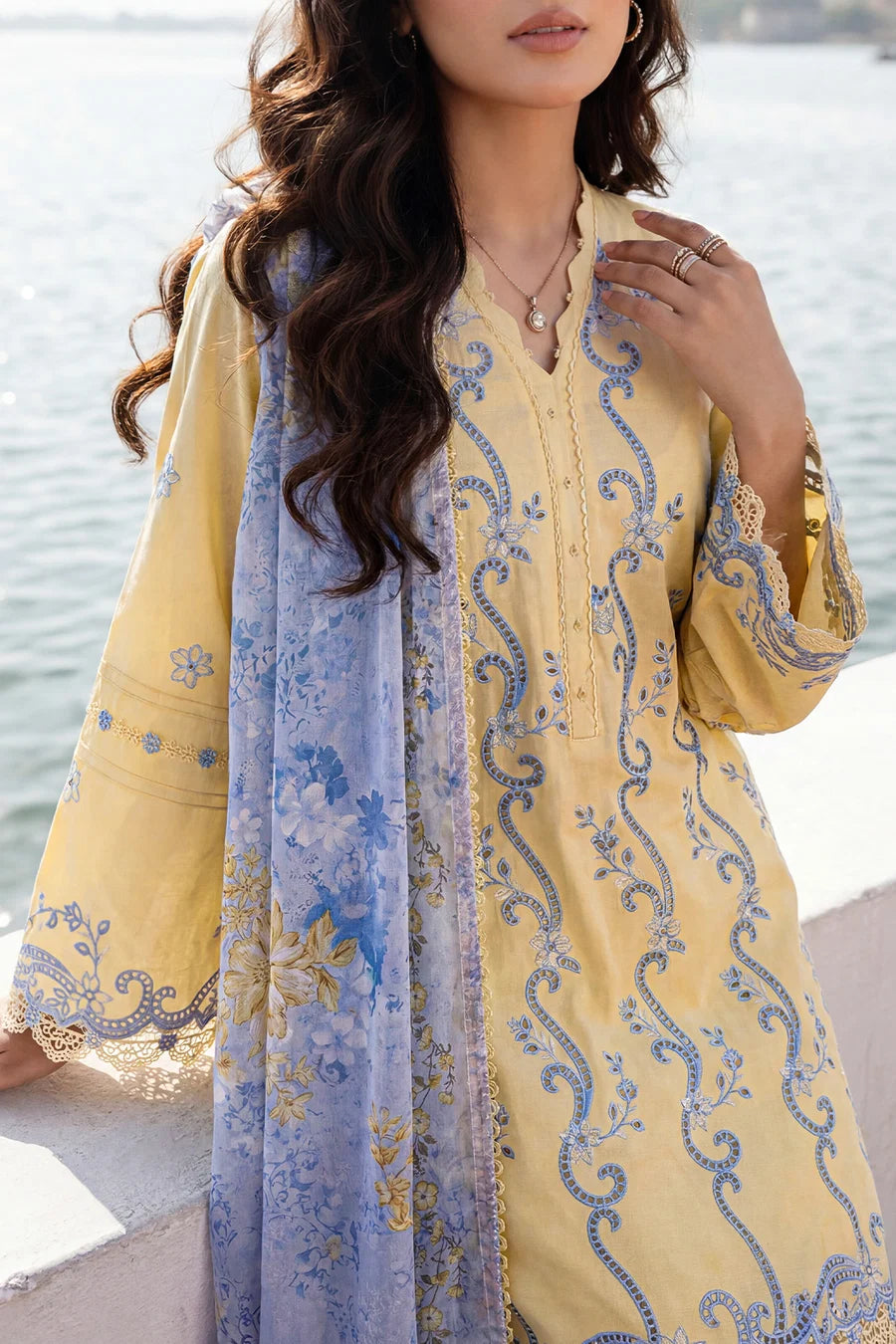 Unstitched Solid Embroidered Cambric 3 Piece
