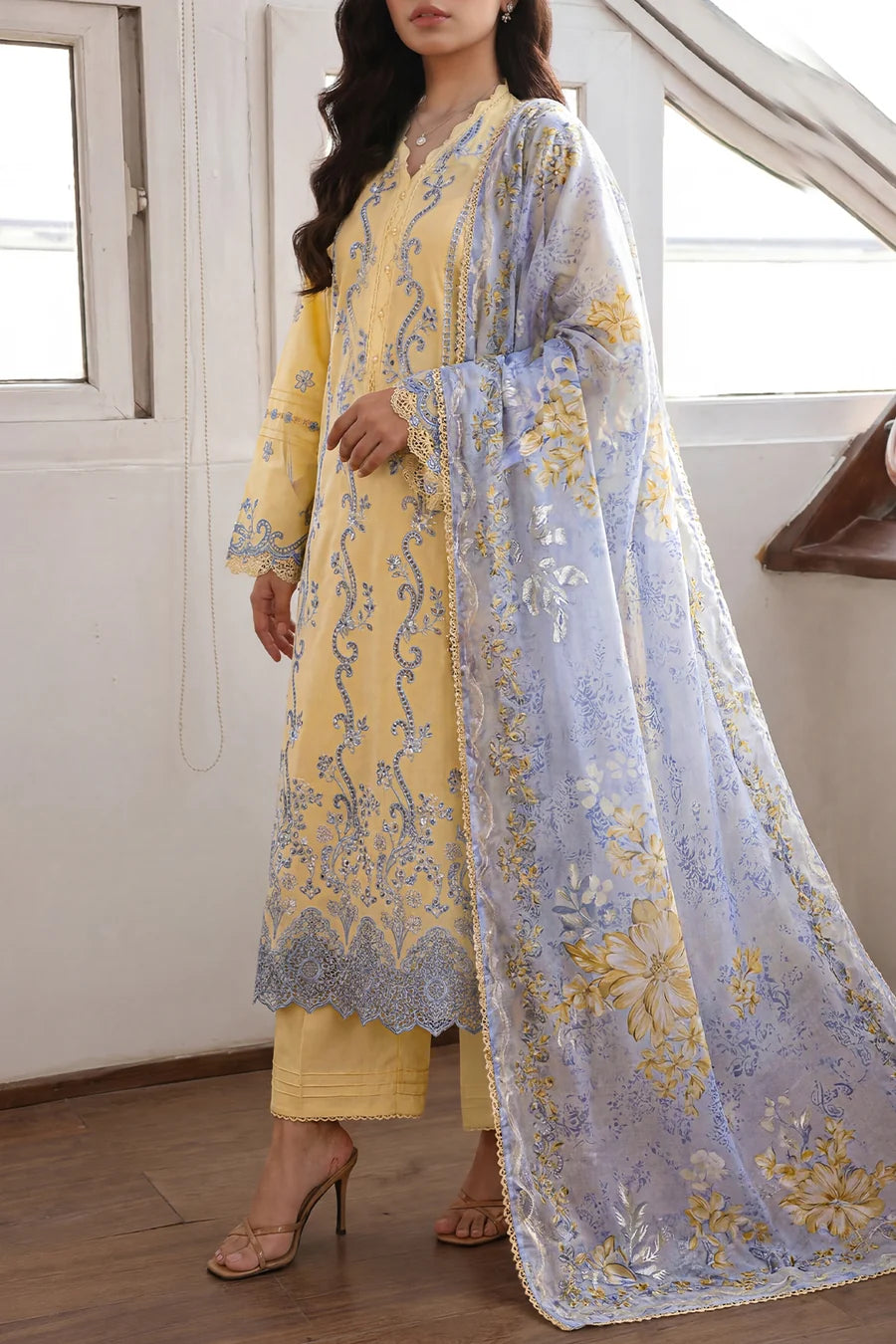 Unstitched Solid Embroidered Cambric 3 Piece